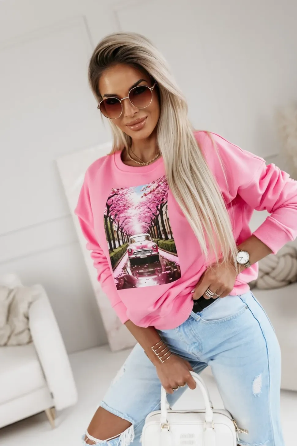 BLUZA BAWEŁNIANA AUTKO KWIATY ŁOSOSIOWA