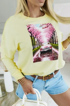 BLUZA BAWEŁNIANA AUTKO KWIATY ŻÓŁTA