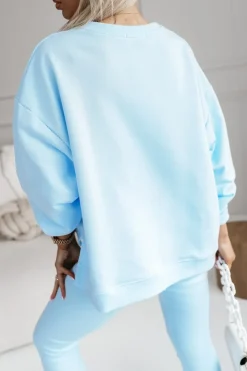 BLUZA BAWEŁNIANA MERRY OVERSIZE ASYMETRYCZNA Z ROZCIĘCIAMI PO BOKACH BŁĘKITNA