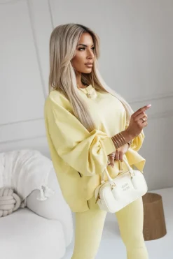 BLUZA BAWEŁNIANA MERRY OVERSIZE ASYMETRYCZNA Z ROZCIĘCIAMI PO BOKACH ŻÓŁTA