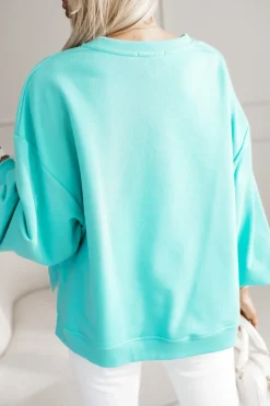 BLUZA BAWEŁNIANA MERRY OVERSIZE ASYMETRYCZNA Z ROZCIĘCIAMI PO BOKACH LAZUROWA