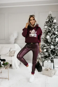 BLUZA BAWEŁNIANA OCIEPLANA Z MIKOŁAJEM BURGUNDOWA