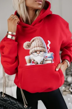 BLUZA BAWEŁNIANA OCIEPLANA Z MIKOŁAJEM CZERWONA