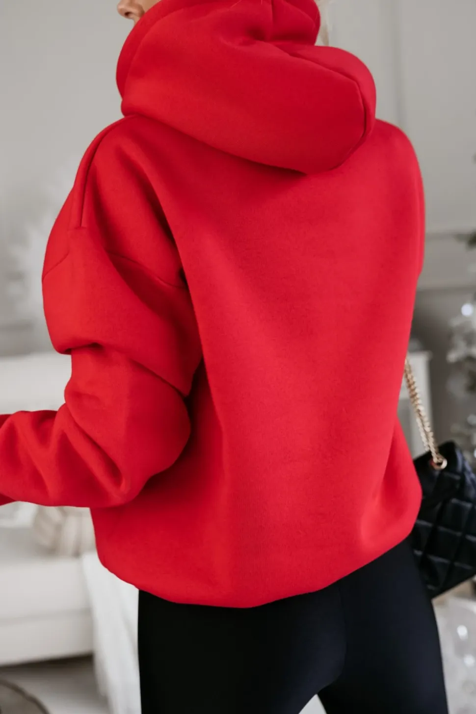 BLUZA BAWEŁNIANA OCIEPLANA Z MIKOŁAJEM CZERWONA