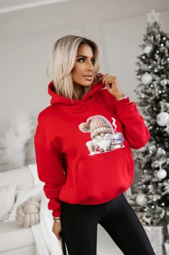 BLUZA BAWEŁNIANA OCIEPLANA Z MIKOŁAJEM CZERWONA
