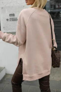 BLUZA BAWEŁNIANA OVERISZE OCIEPLANA Z NAPISEM CHOCOLATE BEŻOWA