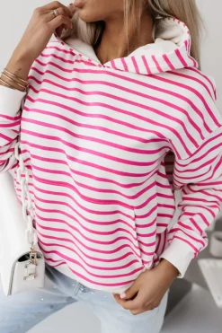 BLUZA BAWEŁNIANA RAPLH Z KAPTUREM W PASKI BIAŁO-RÓŻOWE