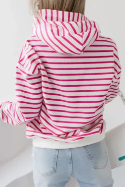 BLUZA BAWEŁNIANA RAPLH Z KAPTUREM W PASKI BIAŁO-RÓŻOWE