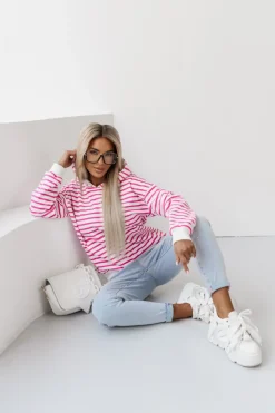 BLUZA BAWEŁNIANA RAPLH Z KAPTUREM W PASKI BIAŁO-RÓŻOWE