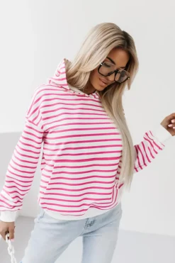 BLUZA BAWEŁNIANA RAPLH Z KAPTUREM W PASKI BIAŁO-RÓŻOWE