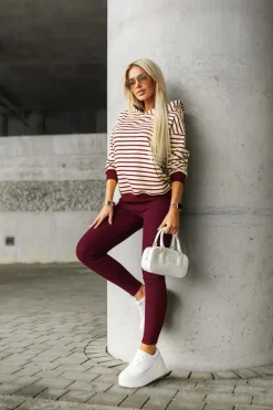 BLUZA BAWEŁNIANA RAPLH Z KAPTUREM W PASKI BURGUNDOWO-BEŻOWE