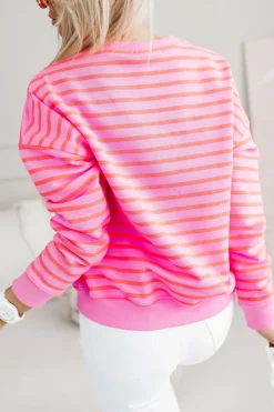 BLUZA BAWEŁNIANA TIAMO WYKOŃCZONA ŚCIĄGACZEM W PASKI RÓŻOWO-POMARAŃCZOWE