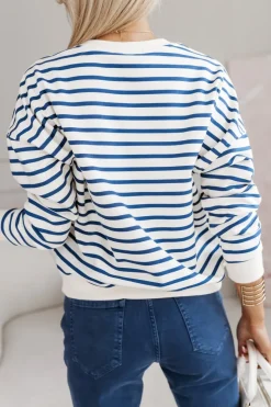 BLUZA BAWEŁNIANA TIAMO WYKOŃCZONA ŚCIĄGACZEM W PASKI ECRU-GRANATOWE