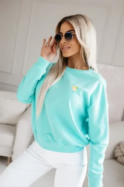 BLUZA BAWEŁNIANA Z MINIMALISTYCZNYM HAFTEM LEMON TURKUSOWA