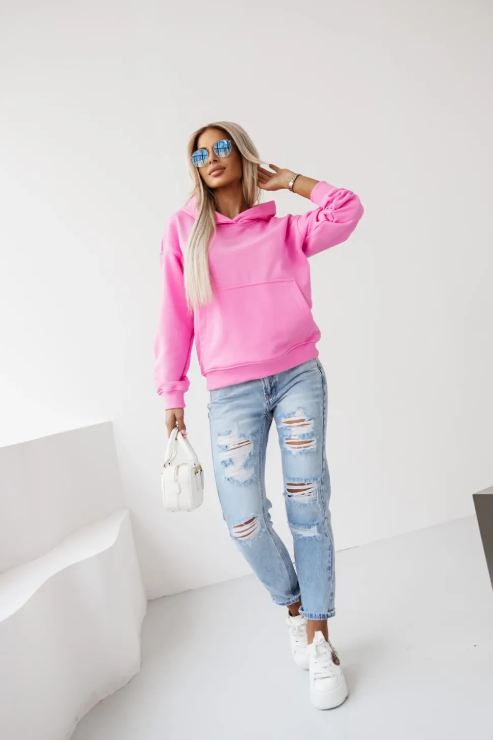 BLUZA BAWEŁNIANA Z MINIMALISTYCZNYM NAPISEM RÓŻOWA