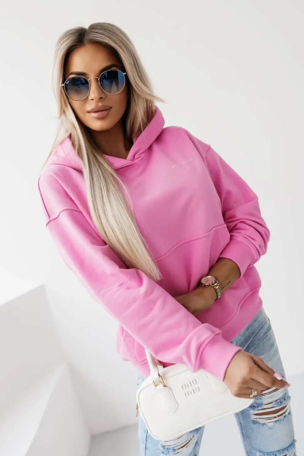 BLUZA BAWEŁNIANA Z MINIMALISTYCZNYM NAPISEM RÓŻOWA