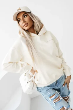 BLUZA BAWEŁNIANA Z MINIMALISTYCZNYM NAPISEM ECRU