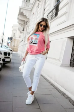 BLUZA BAWEŁNIANA Z NADRUKIEM VACATION ŁOSOSIOWA