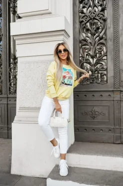 BLUZA BAWEŁNIANA Z NADRUKIEM VACATION ŻÓŁTA