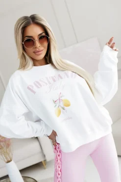 BLUZA BAWEŁNIANA Z NAPISEM POSITANO BIAŁA