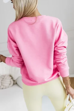 BLUZA BAWEŁNIANA Z OKRĄGŁYM DEKOLTEM Z NAPISEM STAYHERE ŁOSOSIOWA