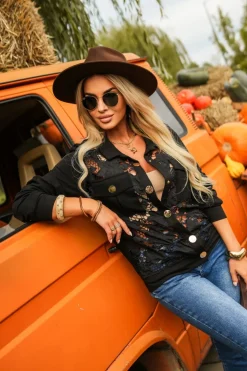 BLUZA BOMBERKA Z KORONKI CZARNA