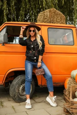 BLUZA BOMBERKA Z KORONKI CZARNA