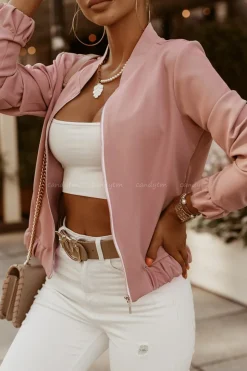 BLUZA BOMBERKA ZIP CIEMNY RÓŻ