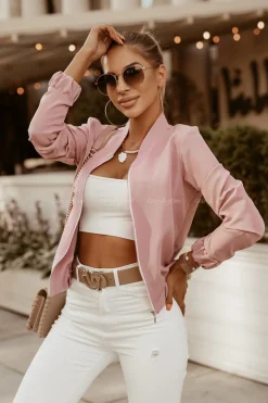 BLUZA BOMBERKA ZIP CIEMNY RÓŻ