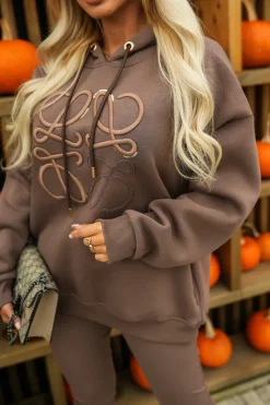 BLUZA DRESOWA BAWEŁNIANA KLOE Z KAPTUREM BRĄZOWA