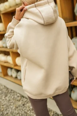 BLUZA DRESOWA BAWEŁNIANA KLOE Z KAPTUREM BEŻOWA