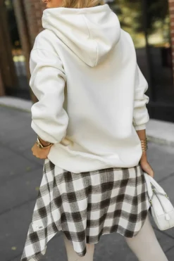 BLUZA DRESOWA BAWEŁNIANA KANGURKA Z KAPTUREM ECRU