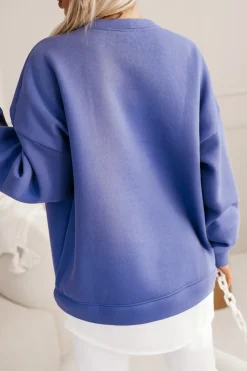 BLUZA DRESOWA BAWEŁNIANA OCIEPLANA Z KOSZULOWĄ WSTAWKĄ LAWENDOWA