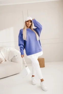 BLUZA DRESOWA BAWEŁNIANA OCIEPLANA Z KOSZULOWĄ WSTAWKĄ LAWENDOWA