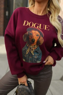BLUZA DRESOWA BAWEŁNIANA OCIEPLANA DOGUE BURGUNDOWA