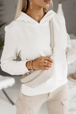 BLUZA DRESOWA BAWEŁNIANA Z KAPTUREM ECRU