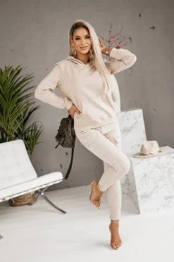 BLUZA DRESOWA BAWEŁNIANA Z KAPTUREM BEŻOWA