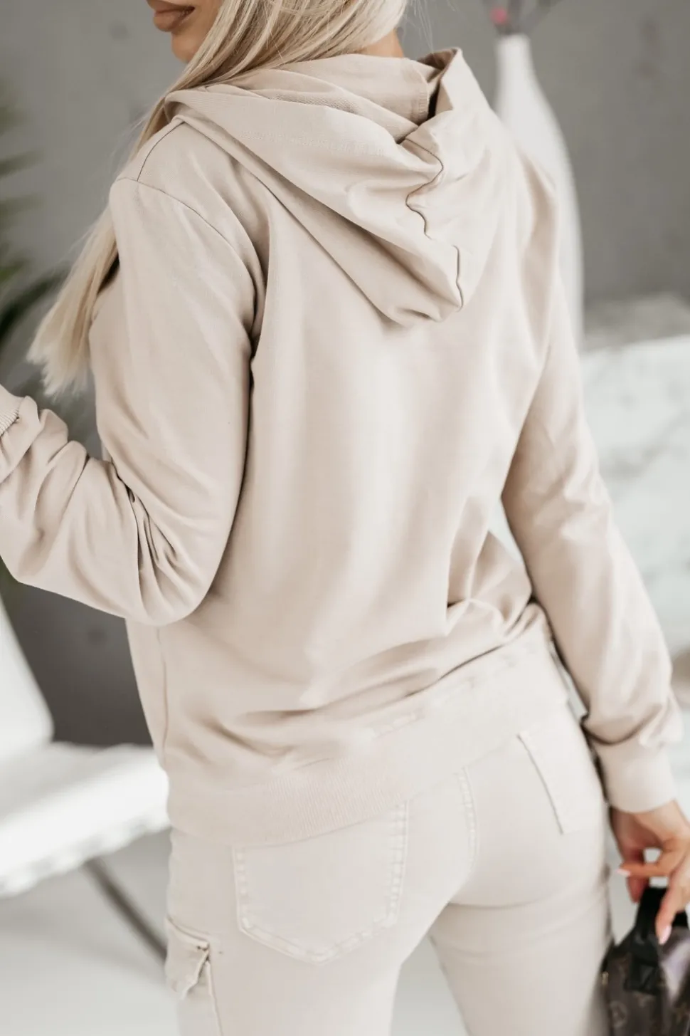 BLUZA DRESOWA BAWEŁNIANA Z KAPTUREM BEŻOWA