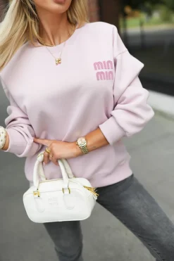 BLUZA DRESOWA BAWEŁNIANA Z MINIMALISTYCZNYM NAPISEM PUDROWY RÓŻ