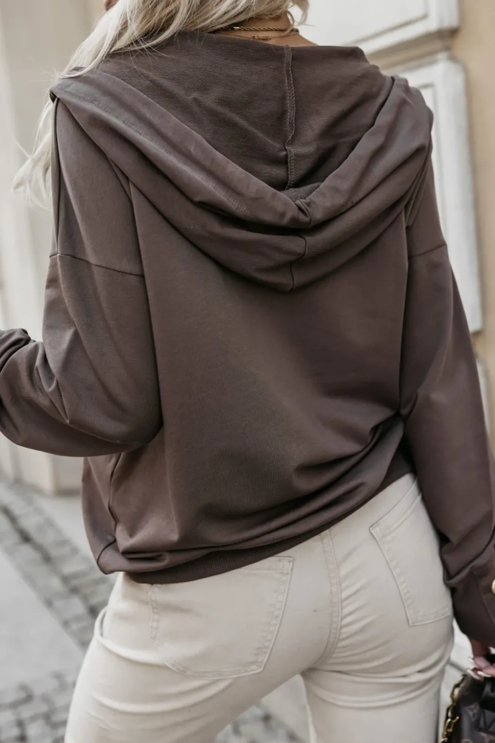 BLUZA DRESOWA CHICAGO Z KAPTUREM ROZPINANA BRĄZOWA