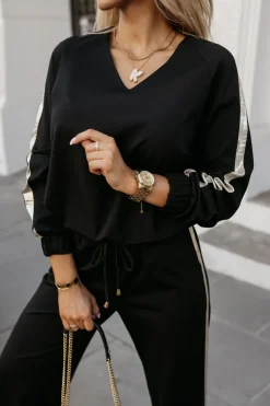 BLUZA DRESOWA HANA ZE ZŁOTYM LAMPASEM CZARNA