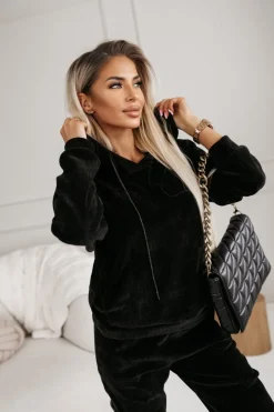 BLUZA DRESOWA JIMMY O WARKOCZOWYM SPLOCIE Z KAPTUREM CZARNA