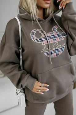 BLUZA DRESOWA MICKY OCIEPLANA Z KAPTUREM BRĄZOWA