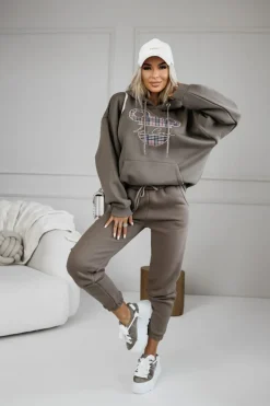 BLUZA DRESOWA MICKY OCIEPLANA Z KAPTUREM BRĄZOWA