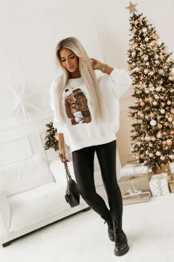 BLUZA DRESOWA OCIEPLANA TIGER Z NADRUKIEM BIAŁA