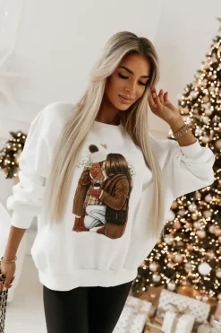 BLUZA DRESOWA OCIEPLANA TIGER Z NADRUKIEM BIAŁA