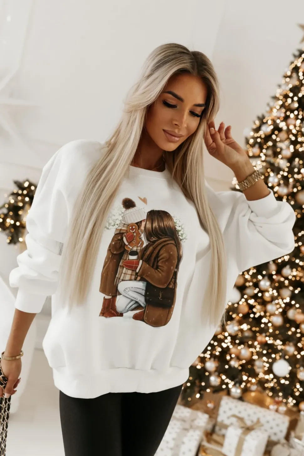 BLUZA DRESOWA OCIEPLANA TIGER Z NADRUKIEM BIAŁA