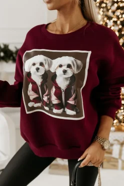 BLUZA DRESOWA OCIEPLANA TIGER Z NADRUKIEM PIESKI BURGUNDOWA