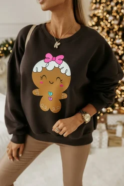 BLUZA DRESOWA OCIEPLANA TIGER Z NADRUKIEM PIERNICZEK BRĄZOWA