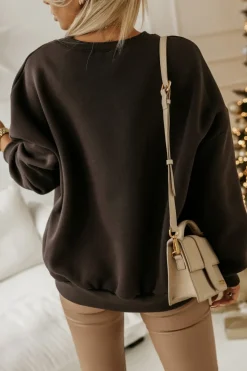 BLUZA DRESOWA OCIEPLANA TIGER Z NADRUKIEM PIERNICZEK BRĄZOWA